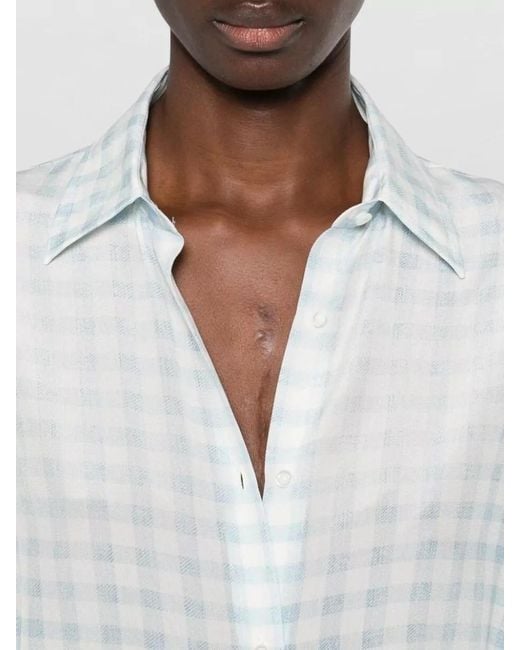 Ermanno Scervino White Silk Checked Long-Sleeve Shirt