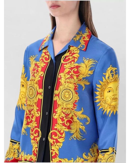 Versace Blue Printed Silk Twill Shirt