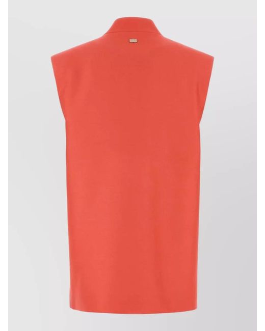 Agnona Red Wool Blend Vest Sleeveless Collarless Open Front