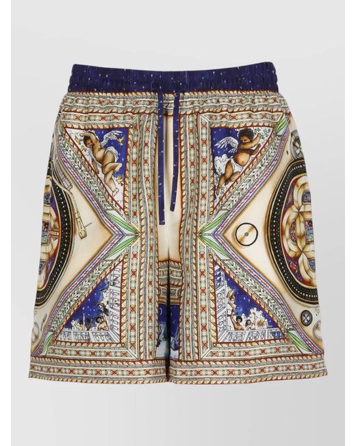 Casablanca Blue Silk Printed Tailored Shorts for men