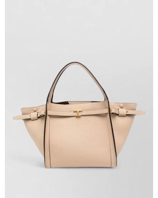 Tod's Natural Small Textured Leather Tote Bag Top Handle
