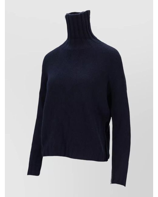 LA ROSE Blue High Neck Knit Top Long Sleeves