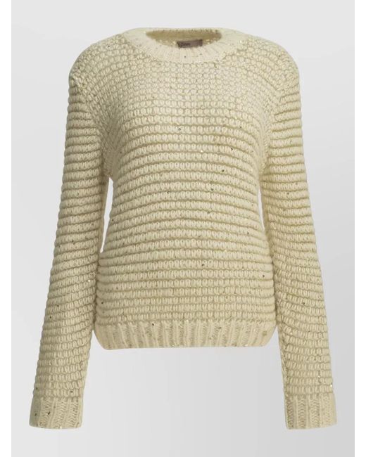 Herno Natural Knit Crew Neck Sweater Sequin Detail