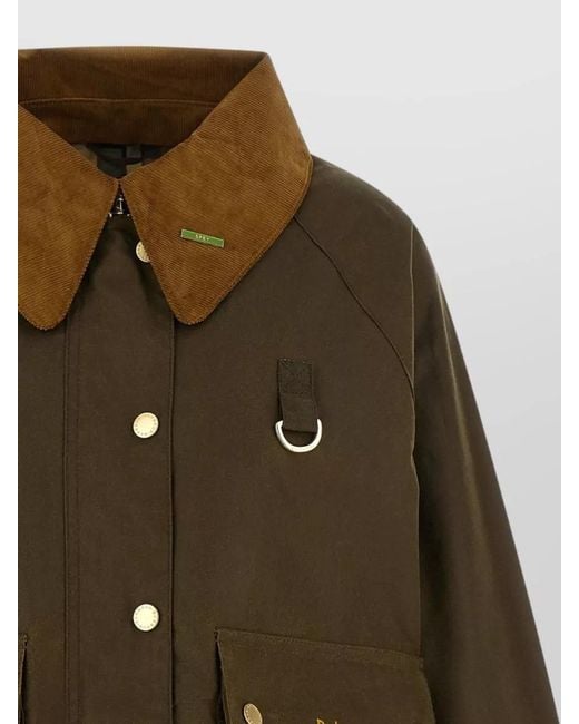 Barbour Green Modern Spey Jacket Corduroy Collar Pockets