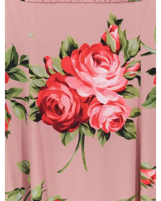 Dolce & Gabbana Red Silk Maxi Dress Bouquet Rose Print