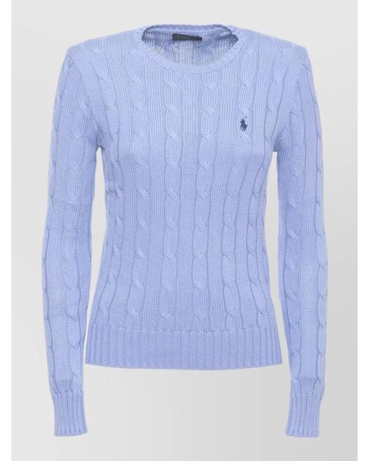 Ralph Lauren Blue Cable-Knit Cotton Crew-Neck Long-Sleeve Jumper
