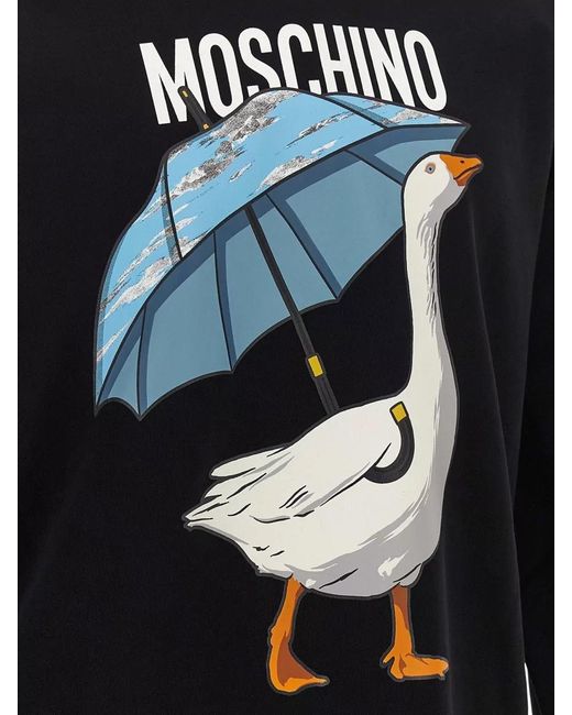 Moschino Blue Goose Graphic Hoodie Ribbed Cuffs Hem Hood for men