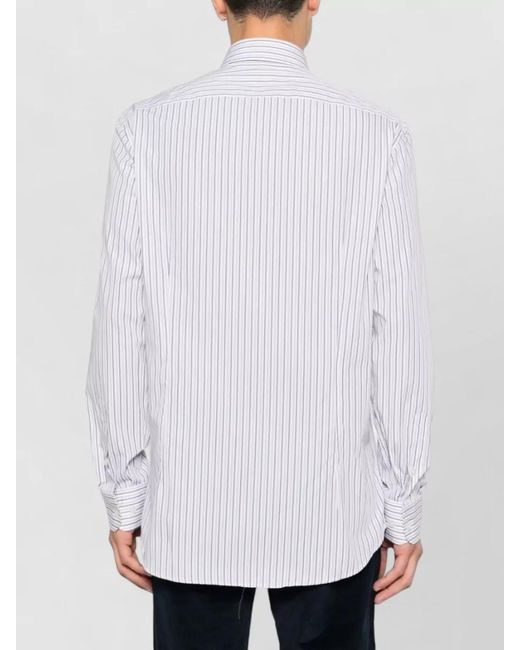 Etro White Striped Button Down Collar Long Sleeve Shirt for men