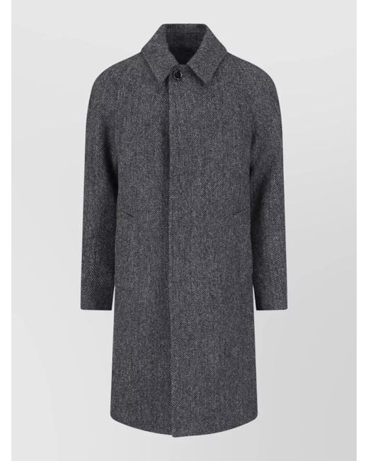Lardini Gray Herringbone Coat Notched Collar Side Pockets for men