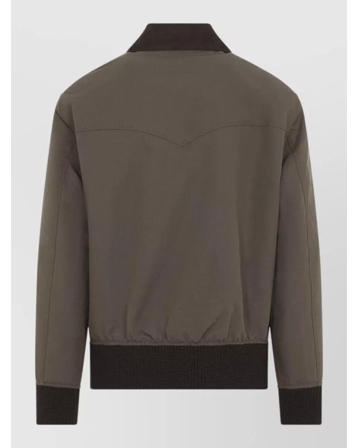 Prada Gray Short Coat Contrast Collar Ribbed Cuffs Pockets for men