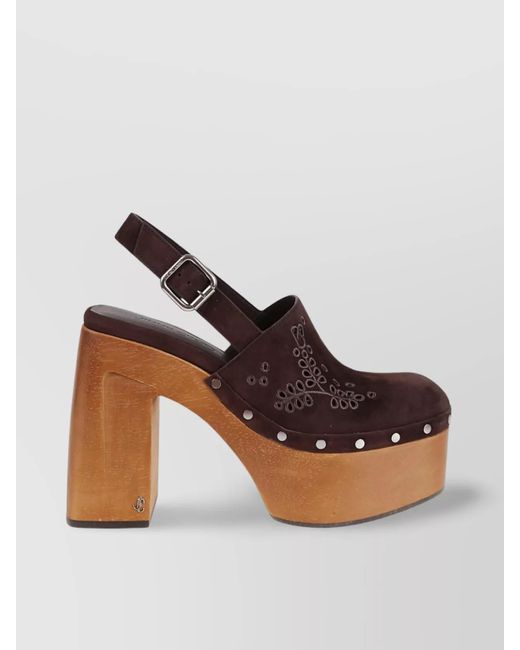 Jimmy Choo Brown Embroidered Platform Sandals Studded Slingback