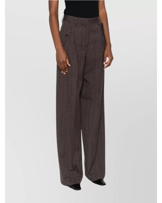 Golden Goose Deluxe Brand Gray Virgin Wool High-Rise Wide-Leg Pinstriped Trousers