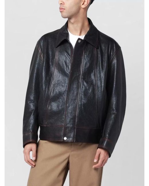 Golden Goose Deluxe Brand Gray Leather Bomber Jacket for men