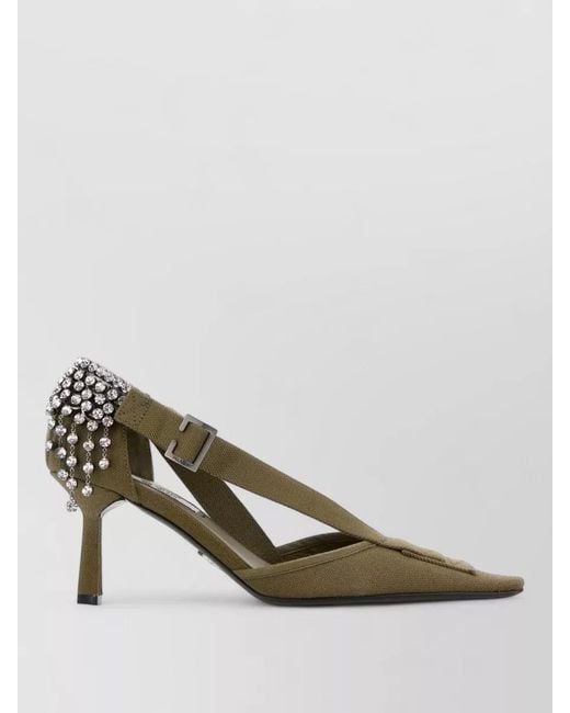 Prada Multicolor Canvas Pumps Slingback Pointed Toe Embellished Heel