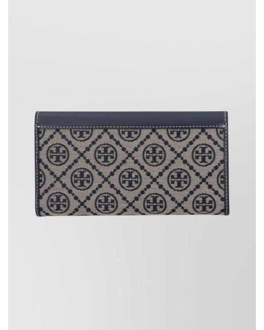 Tory Burch Blue Leather And Canvas Envelope Wallet
