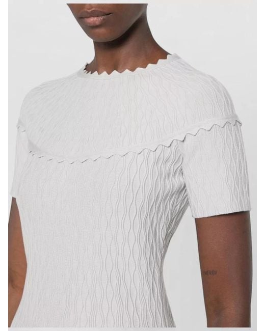 Emporio Armani White Short Sleeve Dress Scalloped Neckline Design