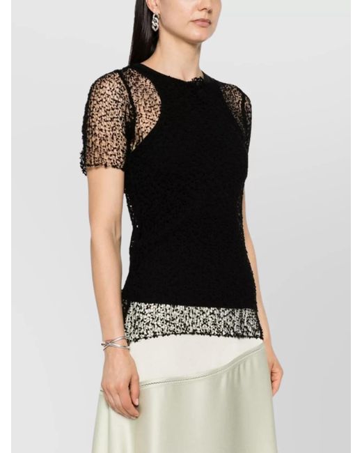 Maison Margiela Black Dot-Embroidered Semi-Sheer Short-Sleeve Top