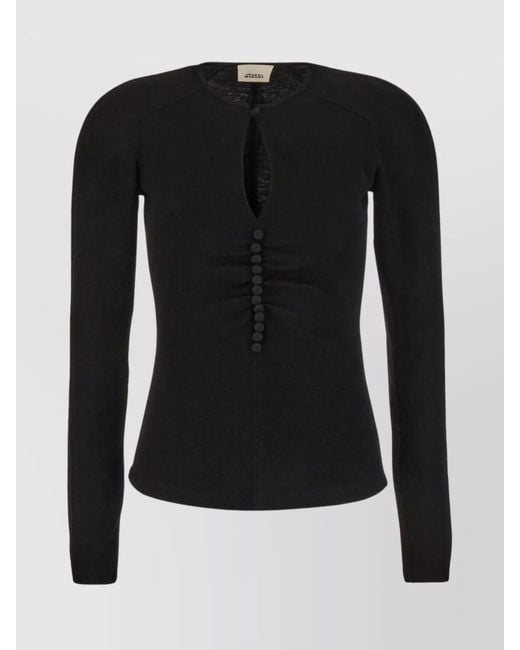 Isabel Marant Black Cutout Puff-Sleeve Blouse