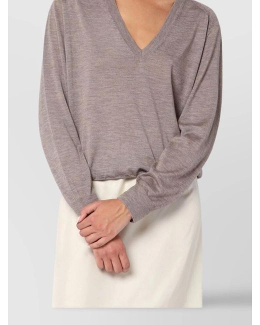 Loulou de Saison Gray Ribbed V-Neck Cashmere Sweater