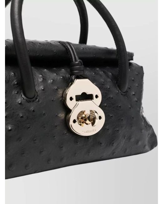 Zanellato Black Baby Leather Shoulder Bag Ostrich Texture