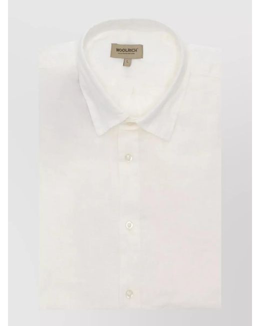Woolrich White Linen Long-Sleeve Shirt for men