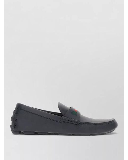 Gucci Gray Leather Driver Loafers Round Toe Rubber Sole for men