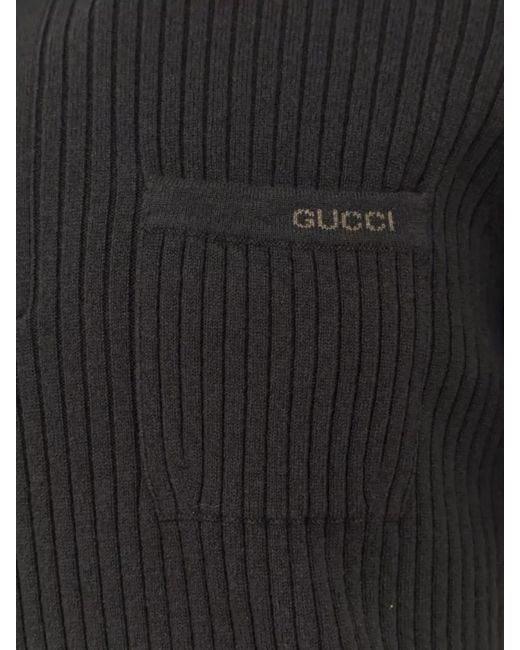 Gucci Gray Wool Cashmere Rib-Knit Polo Shirt for men