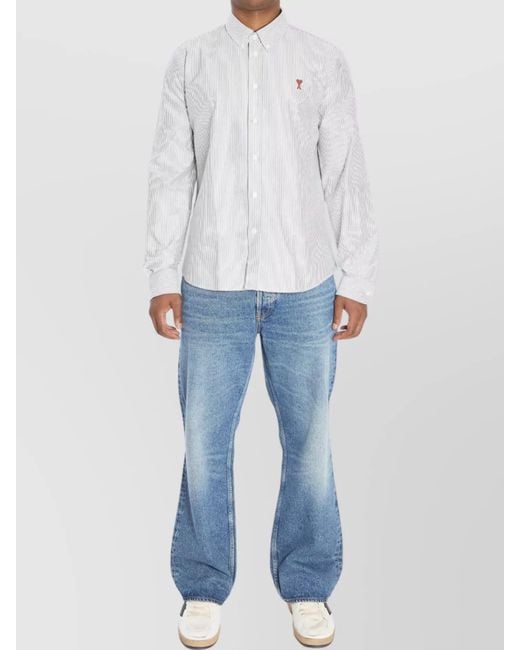 AMI Blue Striped Cotton Classic-Fit Shirt for men