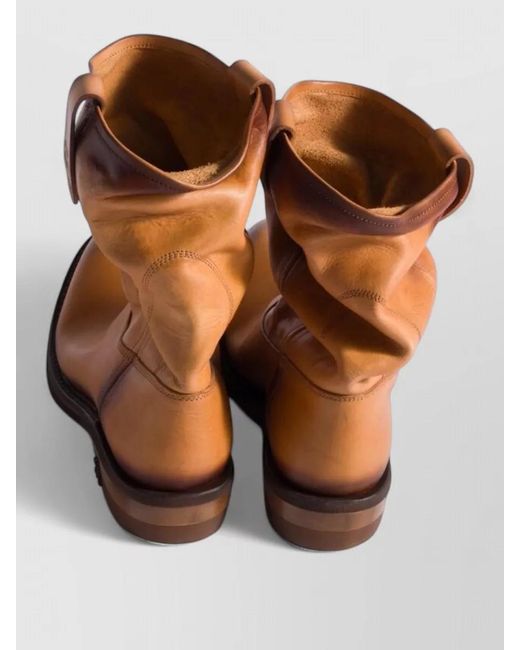 Miu Miu Brown Leather Boots Round Toe Slouchy Design