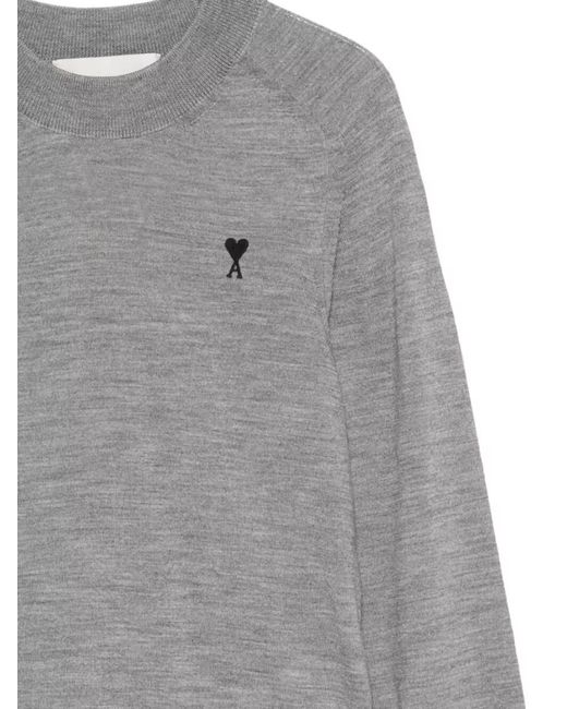 AMI Gray Ami De Coeur Wool Crew Sweater