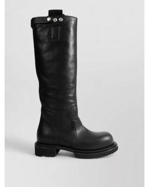 Rick Owens Black Tall Leather Boots Chunky Sole Design