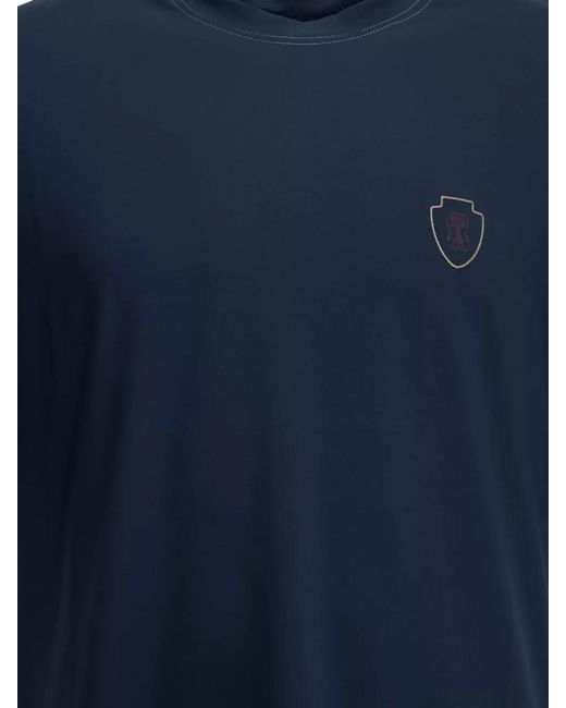 Brunello Cucinelli Blue Logo Crew Neck T Shirt Short Sleeves for men