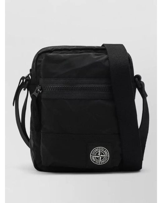 Stone Island Black Crossbody Bag Adjustable Strap Front Zip Pocket for men