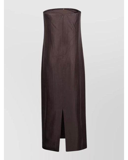 Loulou de Saison Brown Giulia Strapless Midi Dress Pinstripe Slit