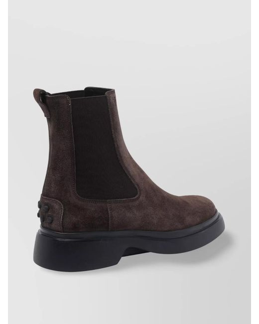 Tod's Black Suede Ankle Boots With Elastic Side Panels