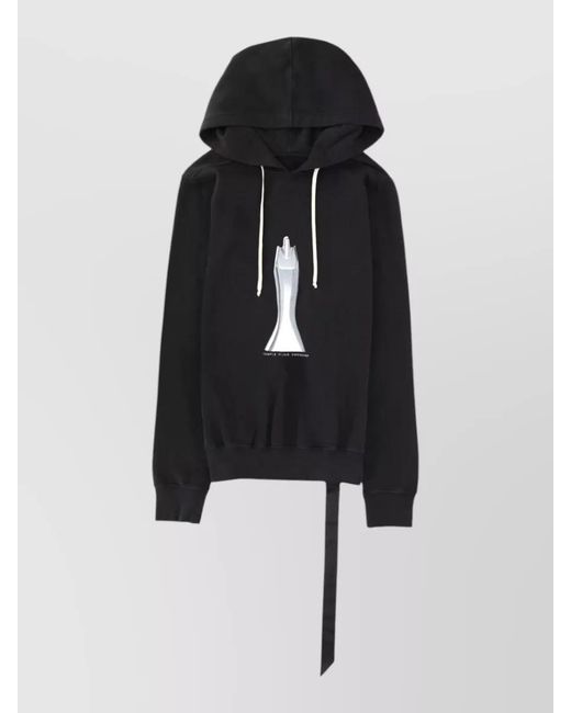 Rick Owens Black Hooded Jacket Drawstring Ribbed Cuffs Hem for men