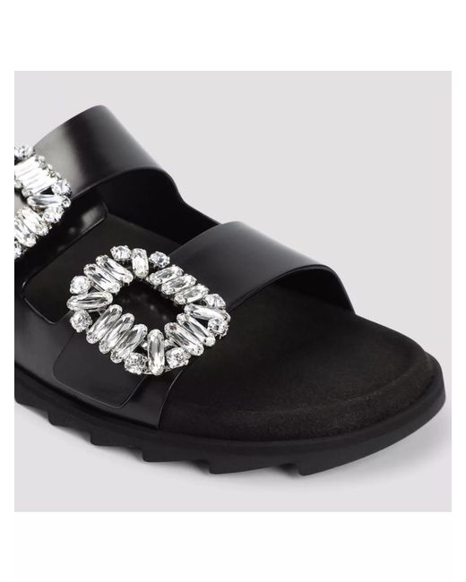 Roger Vivier Black Leather Slide Sandals