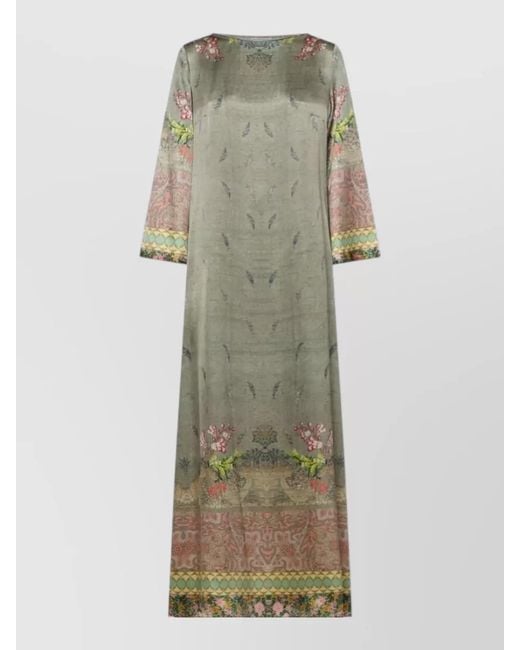 Pierre Louis Mascia Green Silk Dress Floral Pattern Long Sleeves