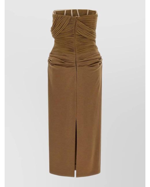 Magda Butrym Natural Strapless Midi Dress Ruched Side Slit