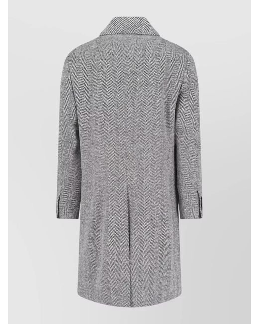 Lardini Gray Double Breasted Herringbone Coat Notched Lapel for men