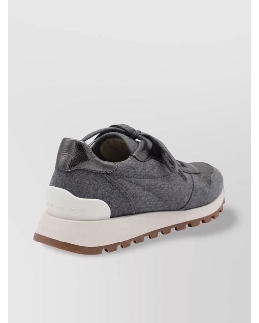 Brunello Cucinelli Gray Virgin Wool Panelled Low-Top Sneakers