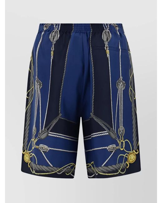 Versace Blue Silk Printed Bermuda Shorts for men