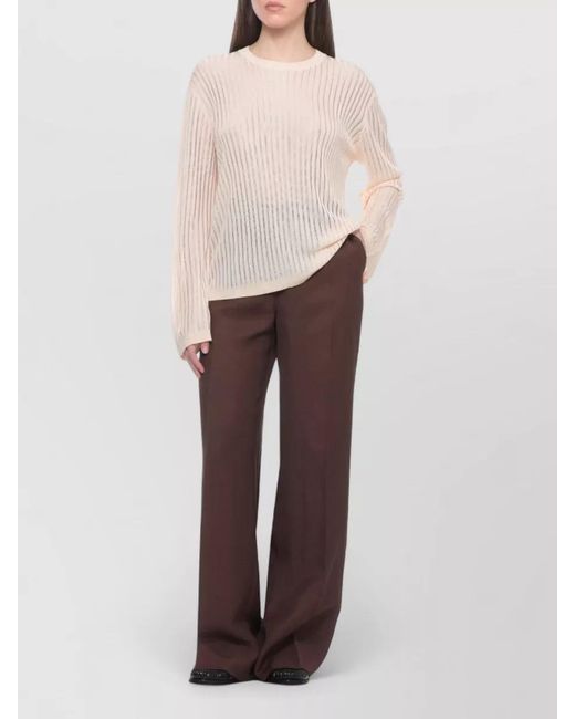Loulou de Saison Natural Sheer Ribbed Viscose Sweater Long Sleeves