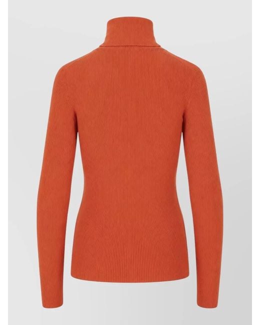 P.A.R.O.S.H. Red Long Sleeve Top Ribbed Texture Shawl Collar