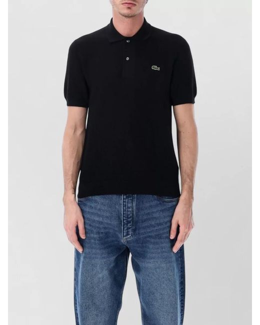 Lacoste Black Short Sleeve Organic Cotton Boucle Knit Polo for men