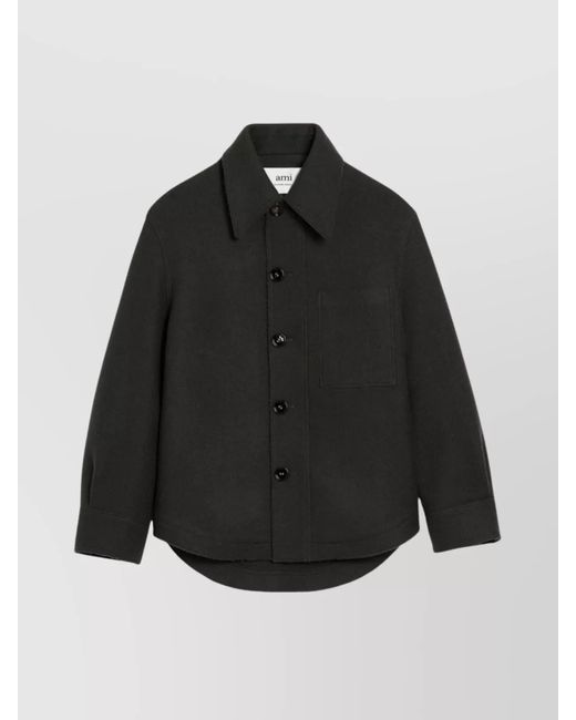 AMI Black Virgin Wool Shirt Jacket for men