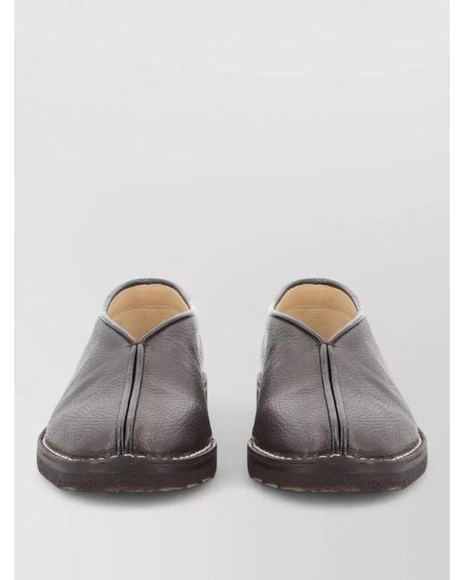 Lemaire Gray Leather Loafer Round Toe Contrast Stitching for men