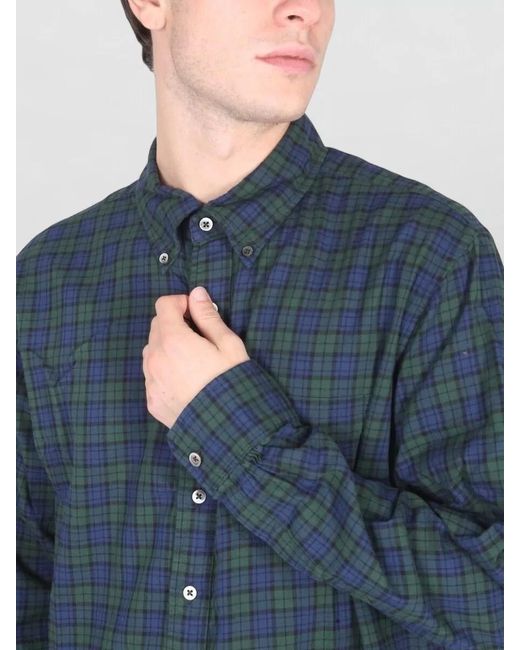 Engineered Garments Blue Relaxed Fit Shirt Button Collar Plaid for men