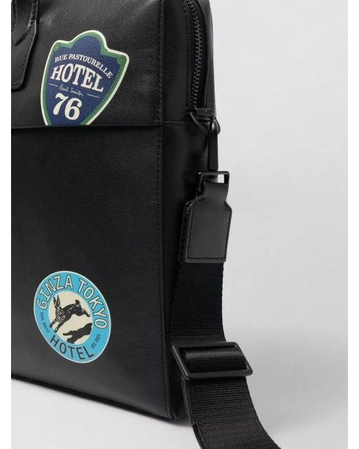 Paul Smith Black Patch Graphic Leather Briefcase Shoulder Strap for men