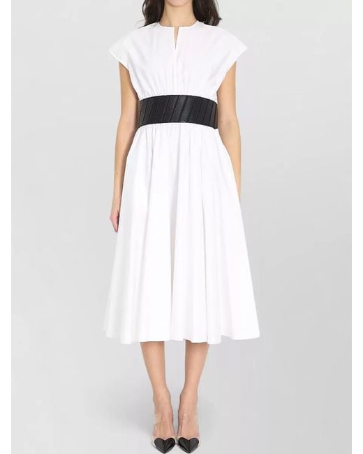 Alaïa White Cotton Belted Ruffled Midi Dress